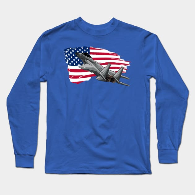 American Flag Usa Airplane Jet Long Sleeve T-Shirt by Cika Ciki